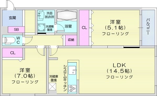 琴似駅 徒歩18分 3階の物件間取画像